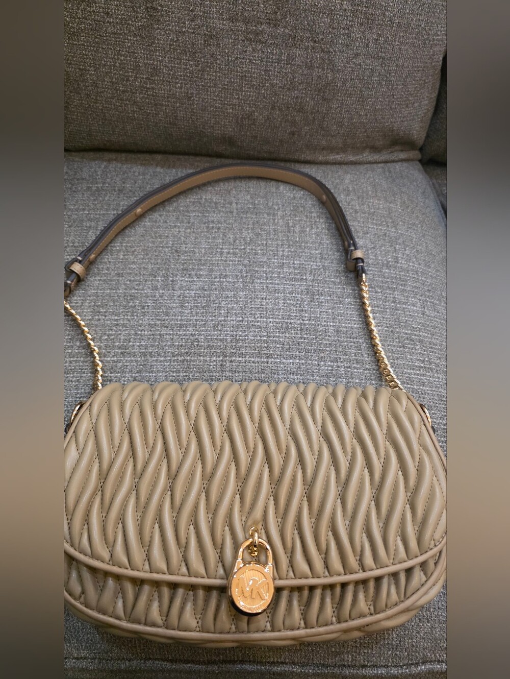 Michael Kors Quilted Shoulder Bag in Taupe/Camel